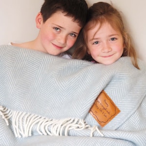 Woollen throw, personalised with a message engraved on leather patch. Perfect anniversary gift, wedding gift, Grandma gift image 2