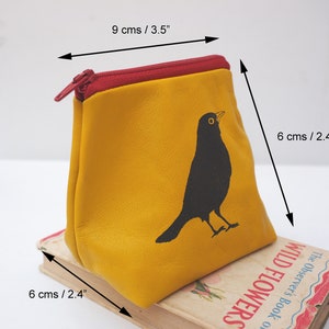 Small Blackbird Purse, handmade from a soft yellow leather, leather gift, gift for her, coin pouch, coin wallet, mom gift, grandma gift image 6