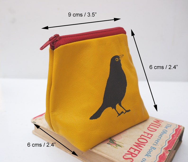 Small Blackbird Purse, handmade from a soft yellow leather, leather gift, gift for her, coin pouch, coin wallet, mom gift, grandma gift image 6