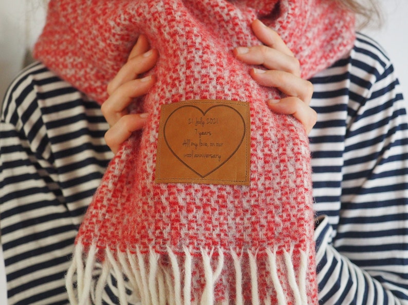 Mensaje personalizado bufanda de manta de lana pura, regalo para ella, bufanda de invierno, bufanda gruesa, regalo de mamá, Día de la Madre, Domingo de la Madre Red weave