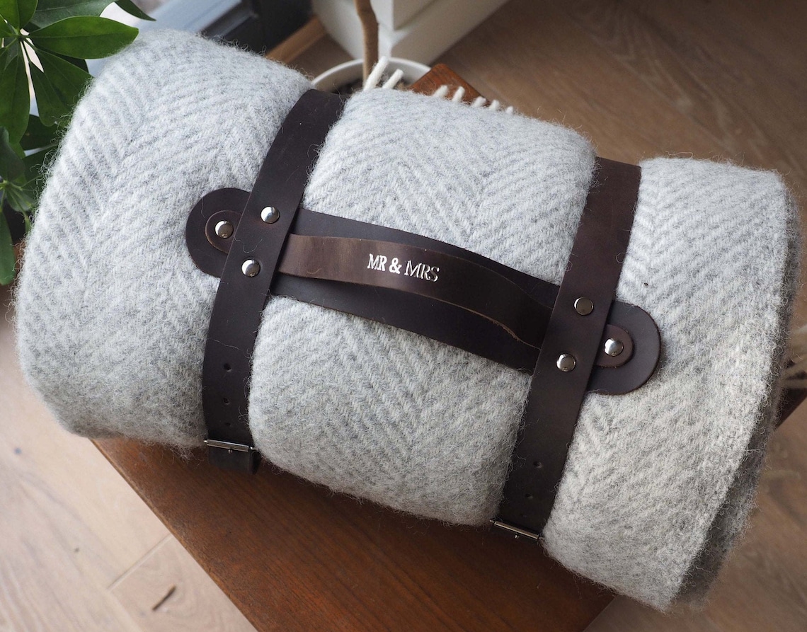 Personalised Leather Picnic Blanket Strap Third Wedding Etsy