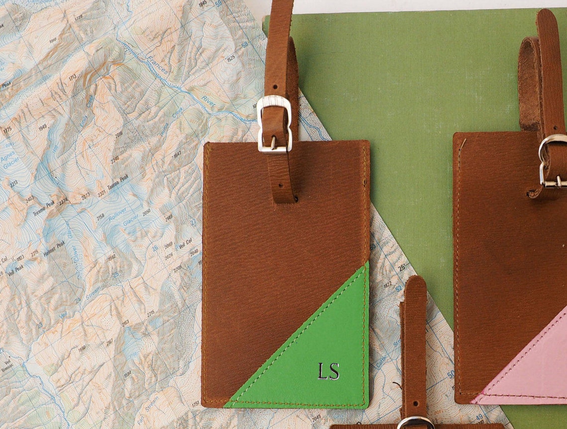 Personalised Coloured Corners Leather Luggage Tag Wedding or Etsy UK
