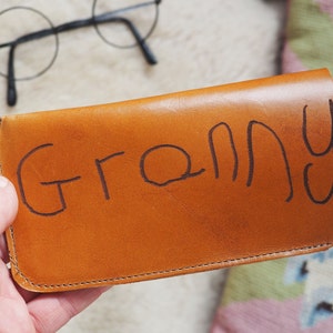 Your handwriting personalised glasses case, soft leather sunglasses case, Father's day gift Tan