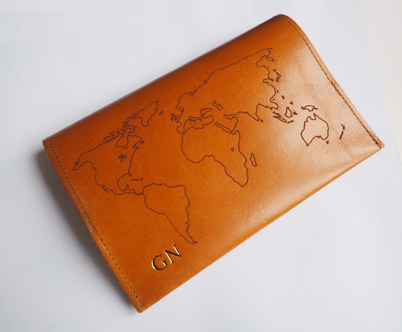 Personalised World Map Leather Passport Holder Gold Monogram Etsy