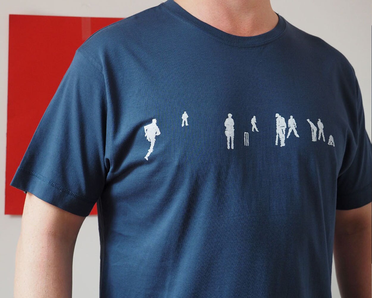 Sketched Cricket match print t shirt in white on blue cricket Etsy