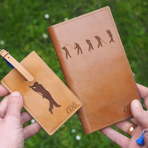 Porta-cartão de pontuação de golfe de couro personalizado e porta-taco de golfe, conjunto de presente de golfe, porta-taco e metragem, presente de golfe para o dia das mães