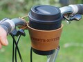 Personalized Leather Bike Cup Holder with Reusable Cup