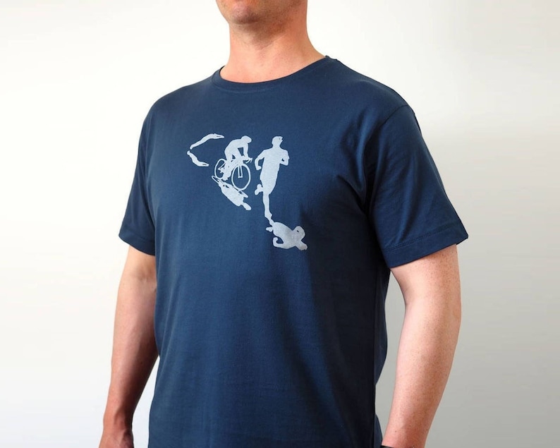 Triathlon men's T shirt in blue, triathlon gift, triathlon tshirt, triathlon gift, triathlete gift, father's day image 1