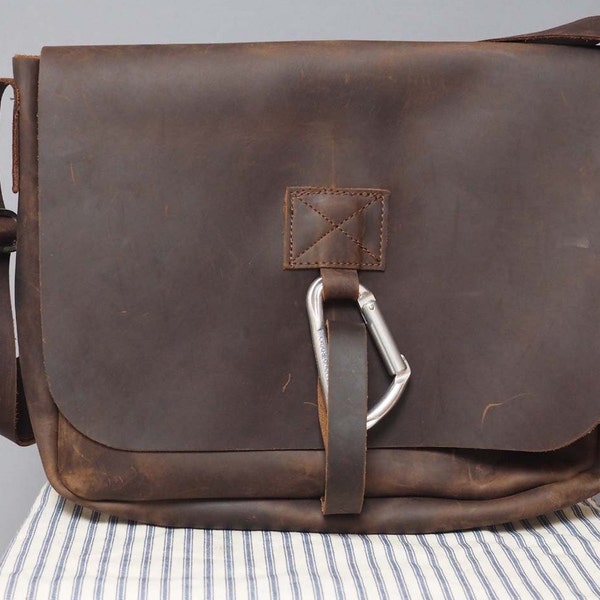 Mens handmade leather bag, Karabiner satchel bag, man bag, gift for him, handmade leather bag, man satchel, gift for man,Father's day gift