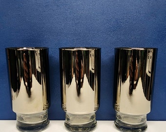 Trio of Silvered Footed Cocktail Drinking Glasses