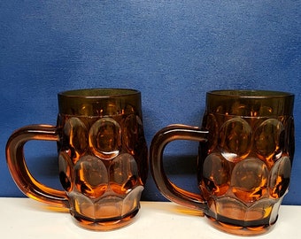 Heavy Amber Glass Mugs