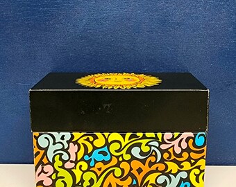 Ohio Art Groovy Anthropomorphic Sun Face Tin Recipe Box