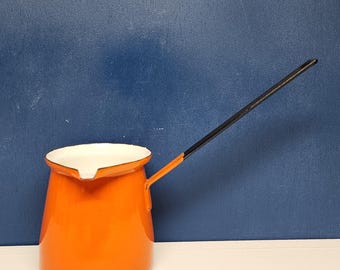 Turkish Orange Enamel Coffee Pot Made in Yugoslavia 4
