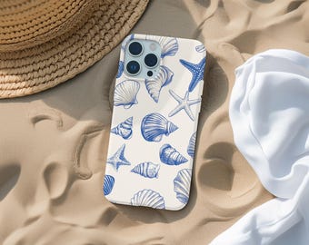 Seashell aesthetic phone case preppy ocean gift for her, coastal, sea- cute tough case for iPhone 16 15 14 13 12 11 8 pro max plus X Samsung