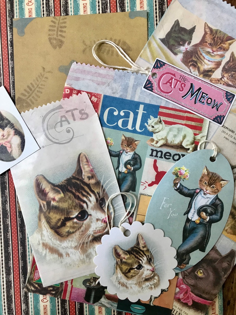 cat theme junk journal grab bag smash book diy kit etsy