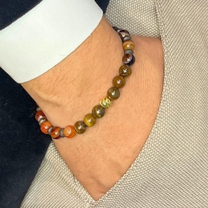 Natural Tiger’s Eye & Agate Bracelet, Protection Bracelet, Balance Healing Energy Bracelet, Tiger Eye Bracelet, Tigers Eye Gemstone Bracelet