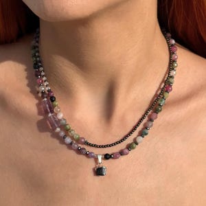 Natural Mixed Tourmaline Beaded Necklace, Watermelon Tourmaline Necklace, Multi Color Tourmaline Necklace, Rainbow Tourmaline Necklace, Gift
