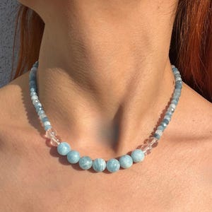 Aquamarin Halskette, März Geburtsstein, Aquamarin Perlen Halskette, Blau Statement Edelstein Halskette, Aquamarin Edelstein Schmuck Geschenk