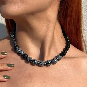 Natural Obsidian Choker, Black Obsidian Choker Necklace, Black Crystal Choker, Obsidian Choker, Obsidian Necklace, Black Obsidian Jewelry