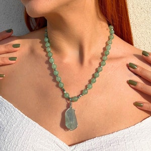 Natural Aventurine Necklace, Aventurine Pendant Necklace, Green Statement Gemstone Necklace, Genuine Aventurine Gemstone Jewelry Necklace