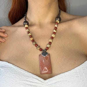 Handmade Natural Jasper Necklace, Unique Boho Jewelry, Bohemia Necklace, Healing Crystal Beaded Necklace, Stability Protection Necklace Gift
