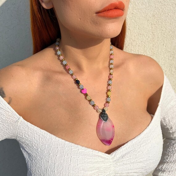 Collier de perles multi pierres précieuses, collier multi pierres