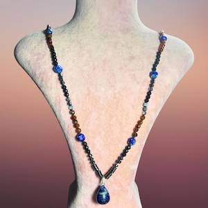 Mens Necklace, Mens Jewelry, Lapis Lazuli Necklace for Men, Onyx Necklace, Beaded Necklace for Men, Hematite necklace, Protect Necklace Men