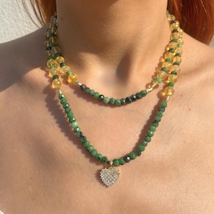 Citrine & Jade Necklace, Money Attraction Necklace, Jade Citrine Dainty beaded necklace, Citrine Jade Gemstone Necklace, Handmade Necklace