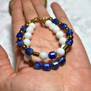 Moonstone & Lapis Lazuli Bracelet, Lapis Lazuli Gemstone Crystal Bracelet, Moonstone Gemstone Crystal Bracelet, Bracelet For Women Gift