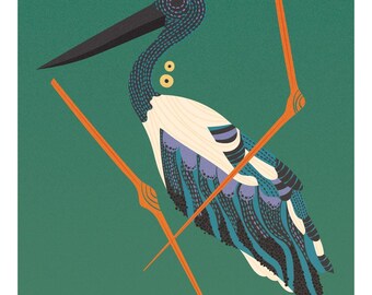 Jabiru Bundle of 5 Vector-Art, Illustrated Wall Prints. Stylised, Home Decor, Living Room, Entry way, House Warming, Gift, Wall Art