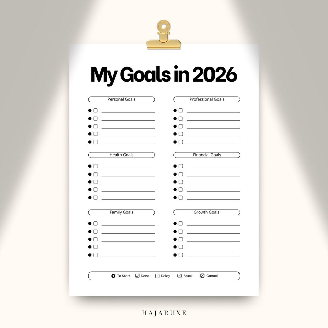 2026 Goals Planner, One Page Goal Tracker, Printable Yearly Planner PDF ...