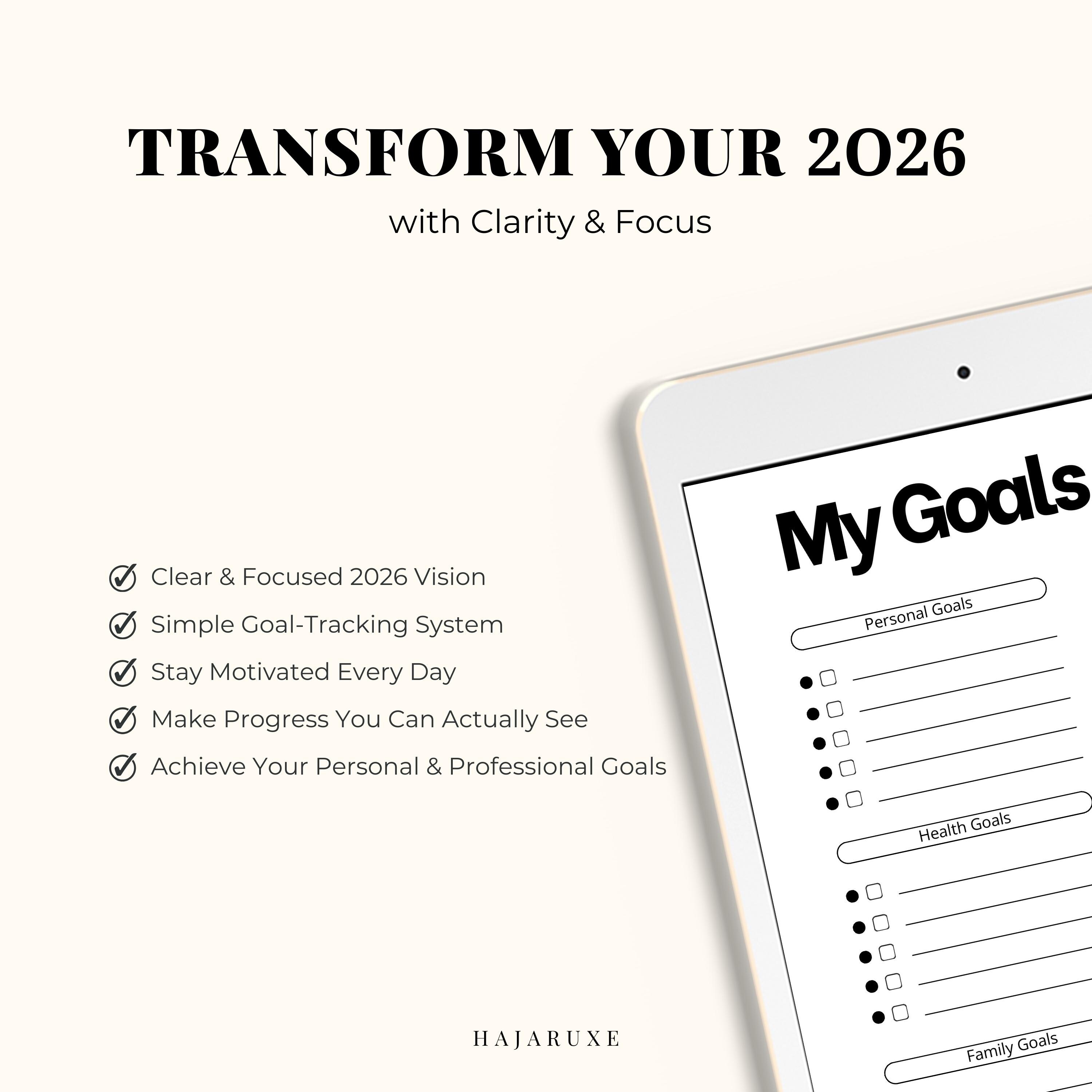 2026 Goals Planner, One Page Goal Tracker, Printable Yearly Planner PDF ...