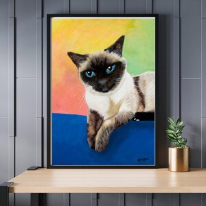 The Watchful Siamese Cat Print – 16x20&quot; Wall Art for Cat Lovers & Home Decor