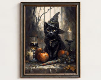Dark Academia Black Cat Print: Gothic Halloween Still Life Wall Art (Digital Download) | 254