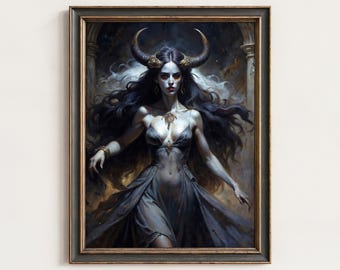 Lámina artística Lilith Goth: Pintura al óleo de mitología Dark Academia para decoración de pared (descarga digital) / 56