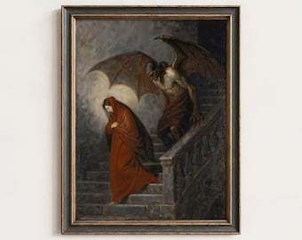 Gothic Horror Art Print: Girl and Winged Demon Wall Decor (Digital Download) | 149