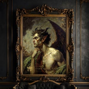 Pensive Satyr Victorian Portrait Print - Dark Academia Wall Art Mythology Digital Artwork, Vintage Oil Painting Style Downloadable Art | 44