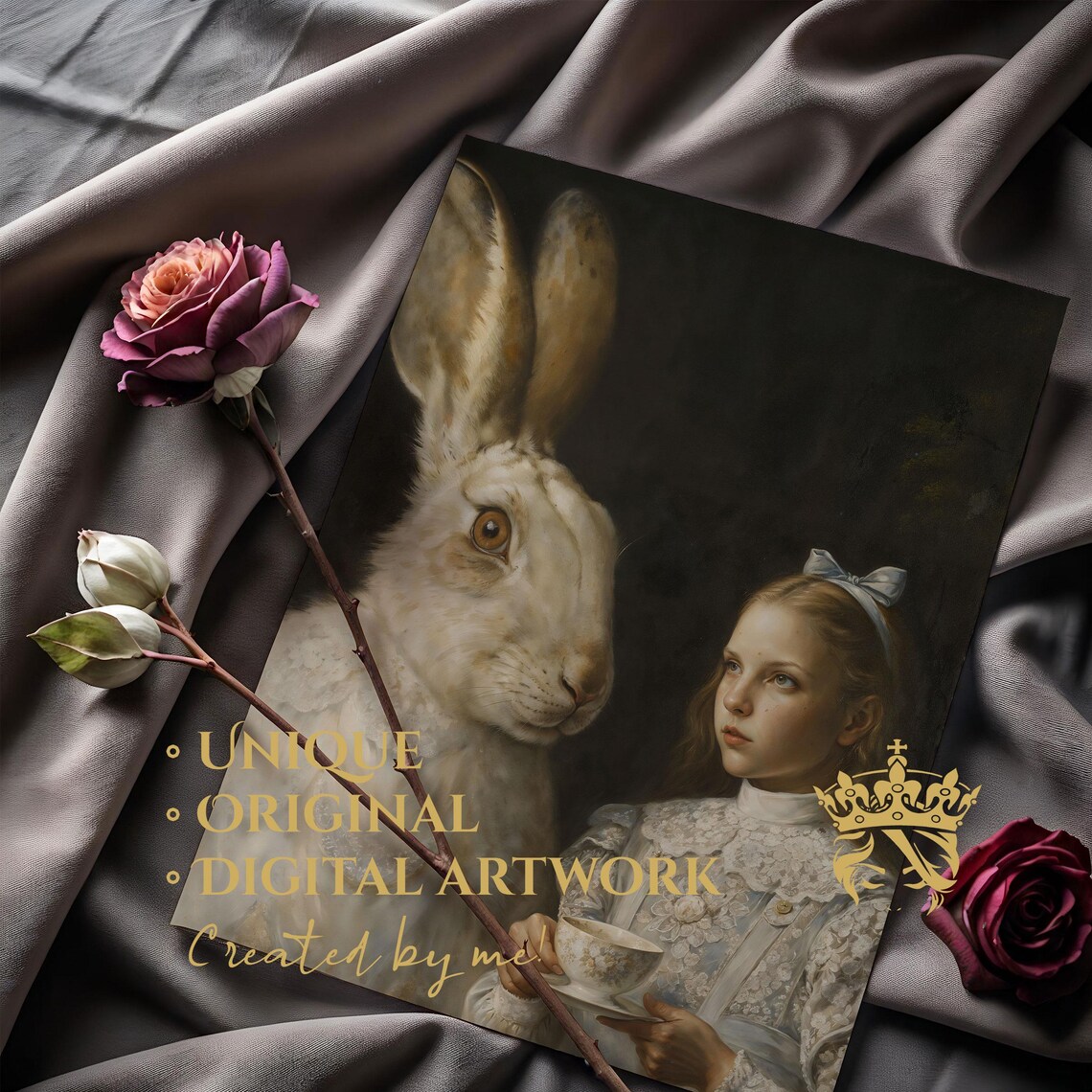 Alice and Rabbit Portrait: Victorian Gothic Fairycore Print (digital ...