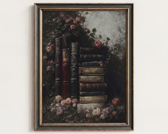 Affiche romantique style Dark Academia : Illustration florale gothique pour bibliothèque (Décoration vintage à imprimer) | 146