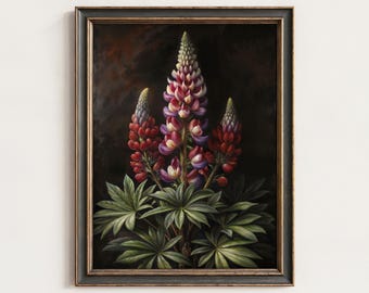 Purple Lupine Floral Art: Gothic Cottagecore Botanical Print (Digital Download) | 106