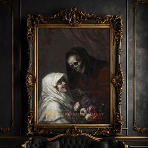 Macabre Girl & Skeleton | Gothic Portrait Wall Art | Antique Mystical Print | Victorian Home Decor Digital | 158