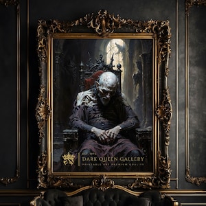 Fallen King Creepy Wall Art, Macabre Old Vampire Portrait, Large Gothic Digital Print, Dark Horror Decor | 92