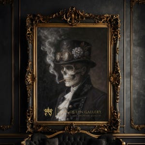 Skeleton Gentleman Print | Gothic Steampunk Wall Art | Victorian Skull Portrait | Dark Academia Halloween Decor | 207