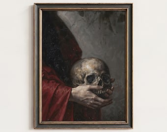Gothic Skull Oil Painting Print: Wall Art Macabre Dark Academia Decor (Digital Download) | 163