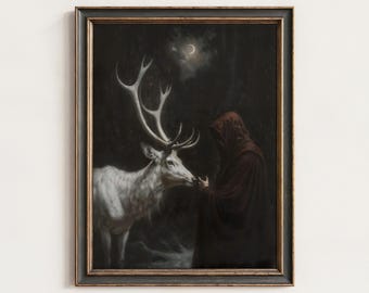 Witchy Stag Deer Print: Gothic Dark Cottagecore Forest Wall Art (Digital Download) | 226
