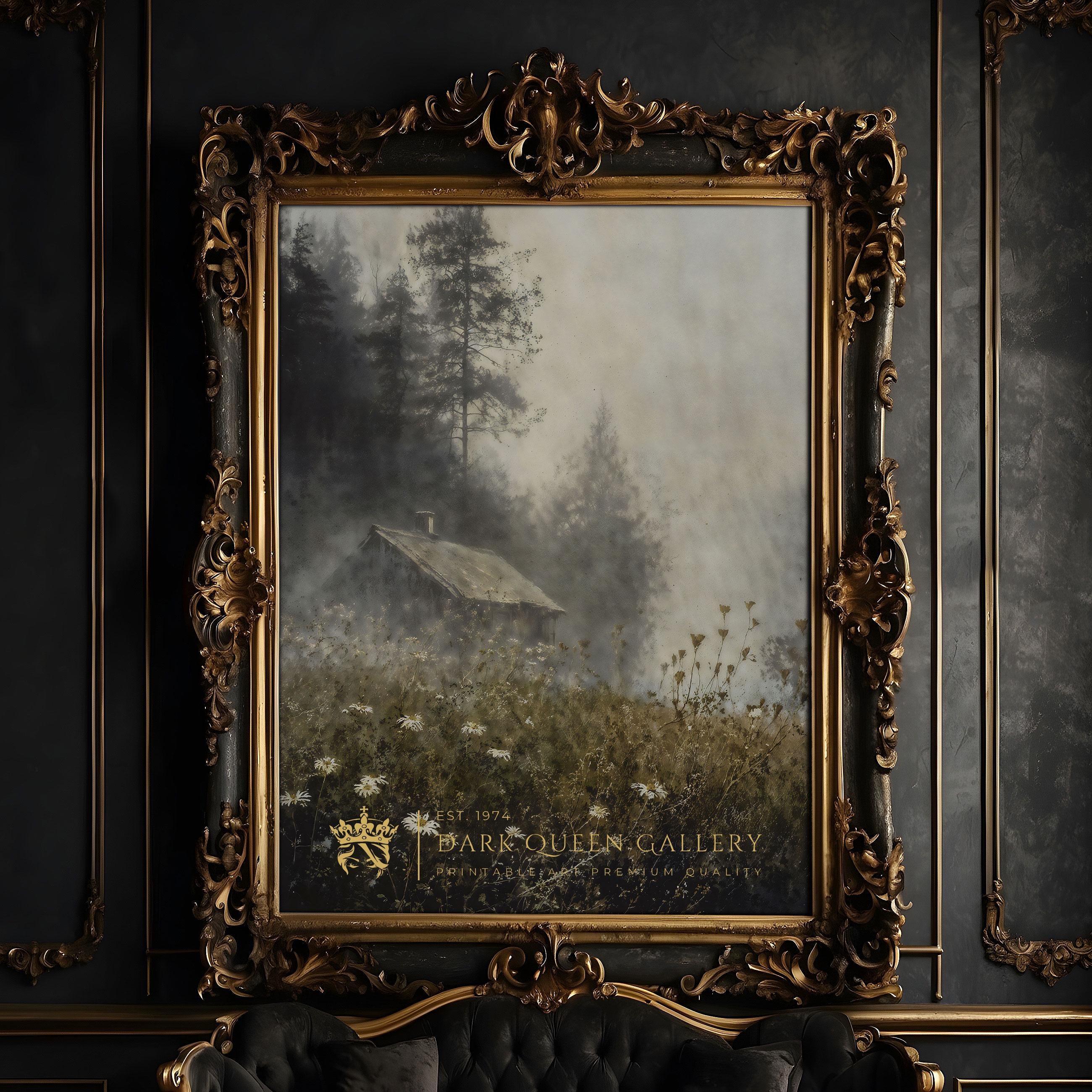 Misty Forest Cottage Print: Gothic Dark Academia Landscape Wall Art ...