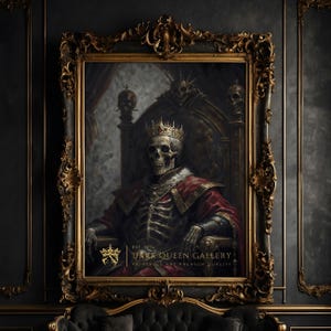 Majestic Skeleton King | Gothic Artwork Print | Dark Aesthetic Home Decor | Antique Skull Portrait Digital | 160