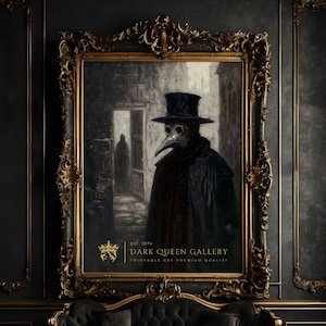 Plague Doctor Gothic Wall Art - Large Dark Academia Printable, Macabre Vintage Aesthetic, Creepy Dark Oil Painting, Gothic Home Decor | 137