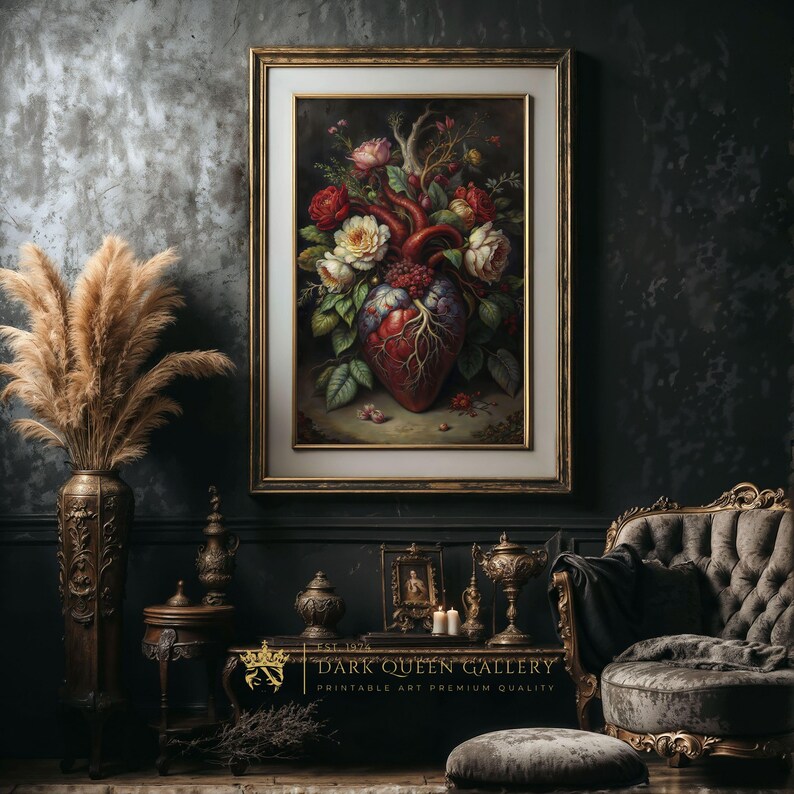 Dark Academia Anatomical Floral Heart Printable Art | 77 - Etsy