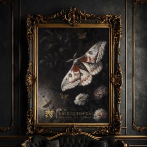 Enchanting White Moth Art | Dark Aesthetic Wall Decor | Gothic Moody Oil Painting | Cottagecore Digital Print | 165